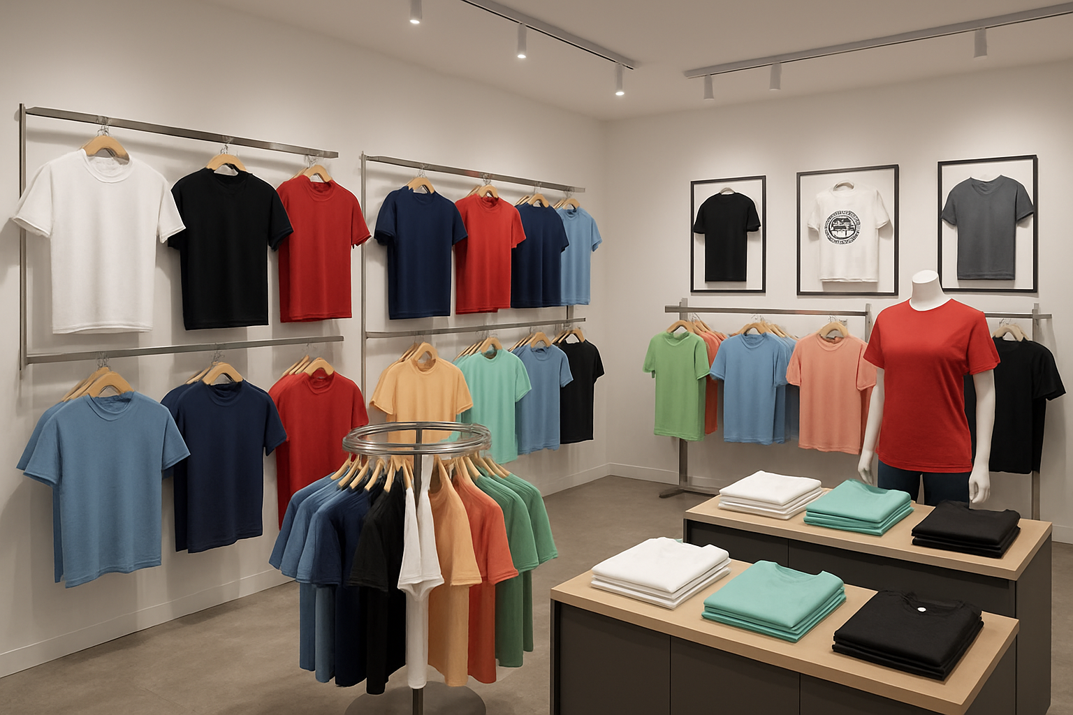 t shirt display in a store