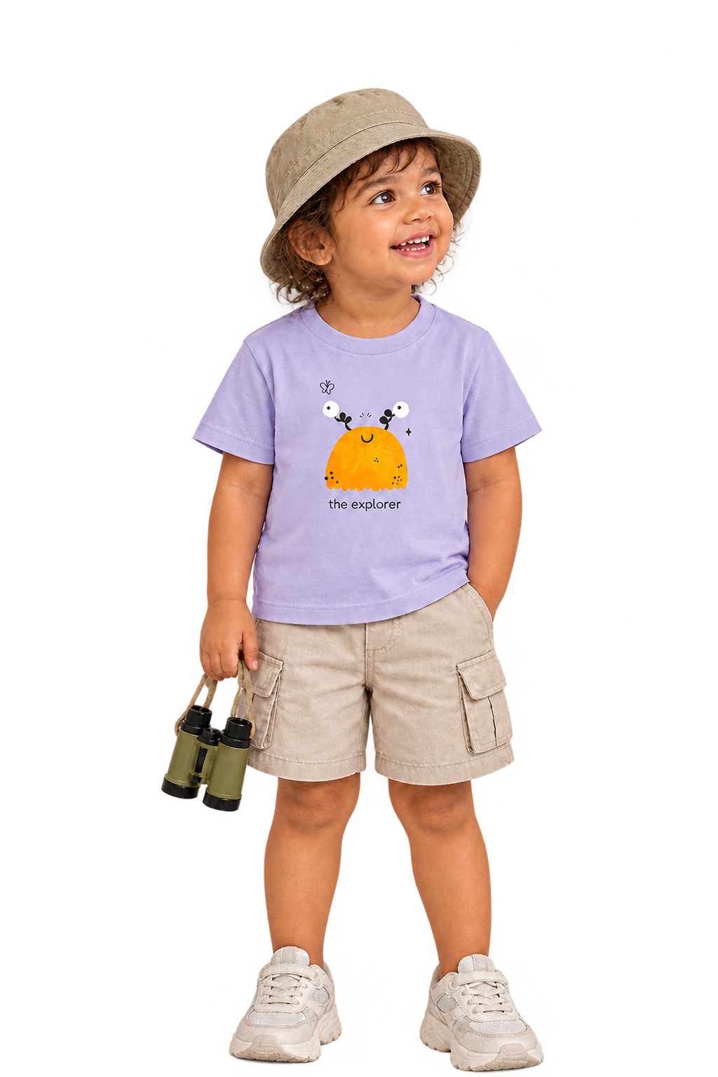 Anaya front in The explorer tee, hat over crown