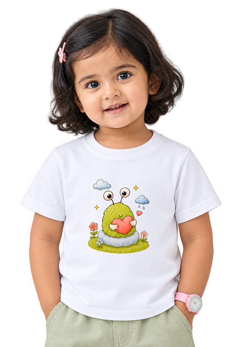 Anaya in the heart monster tee, close-up
