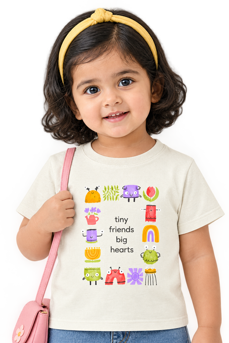 Anaya in the tiny friends tee, close-up