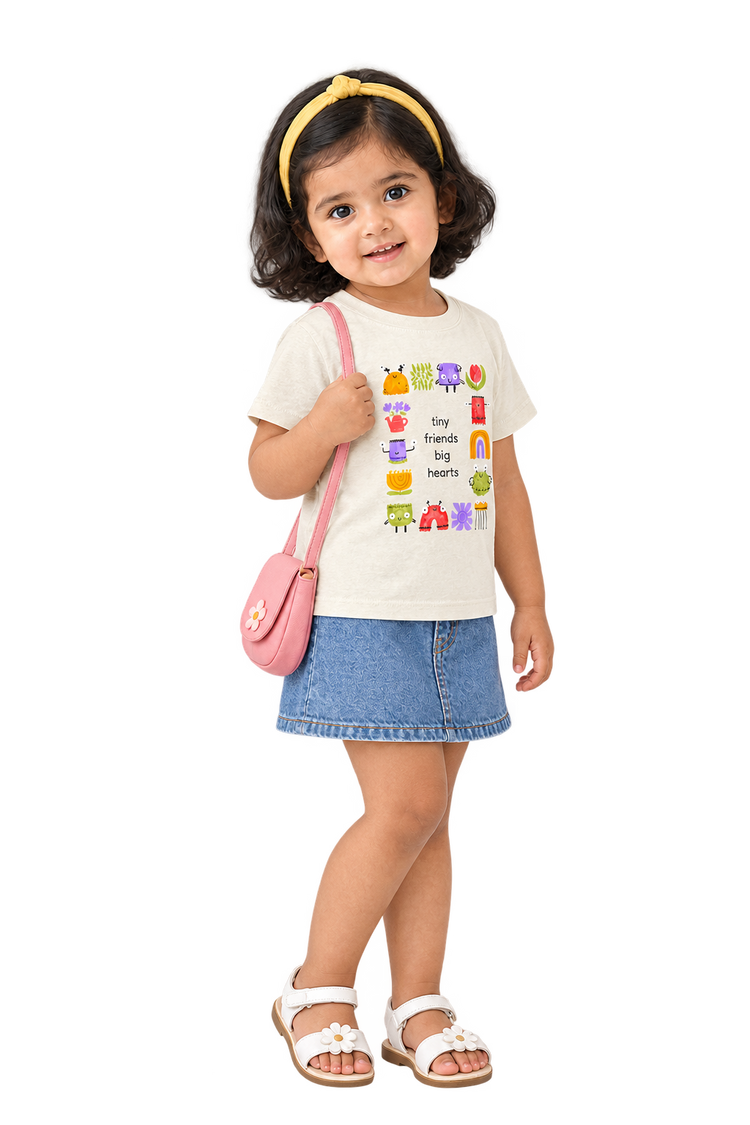 Anaya in the tiny friends tee, three-quarter