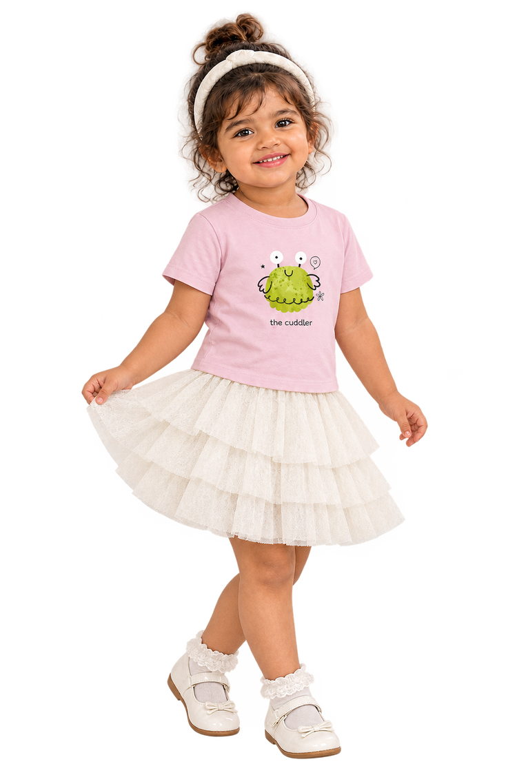 Anaya twirling three-quarter in The cuddler tee