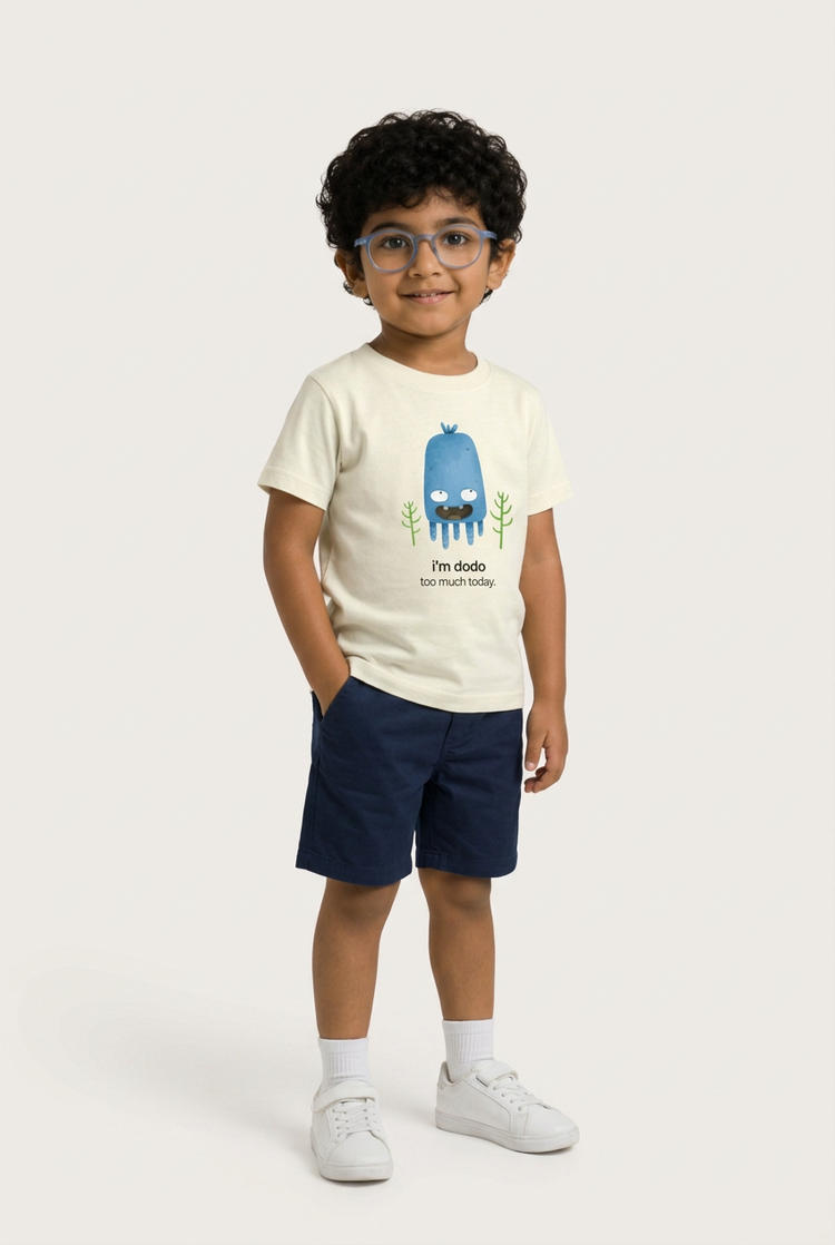 Arav in Dodo tee, three-quarter view