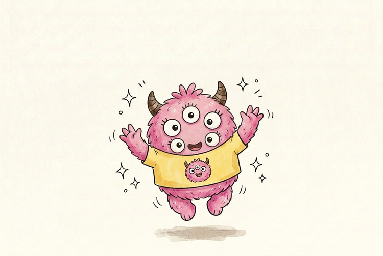 Bloop jumping for joy in its own yellow Bloop tee