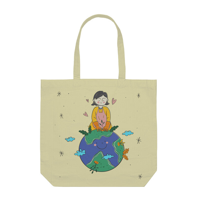 Girl_planting_on_earth_Tote_bag_with_zipper