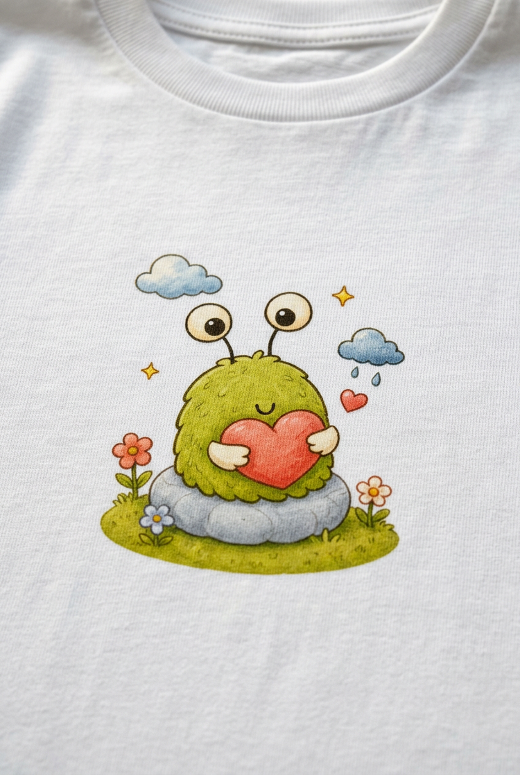 Heart monster tee, design close-up