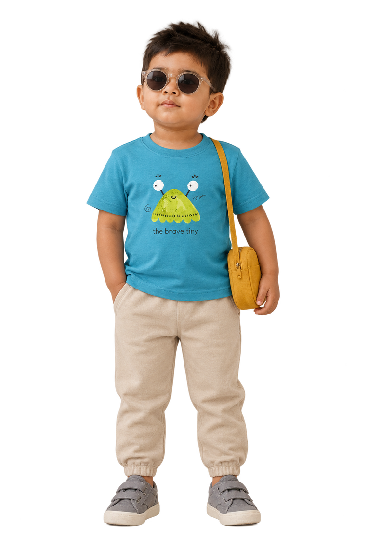 Kabir in the brave tiny tee, front