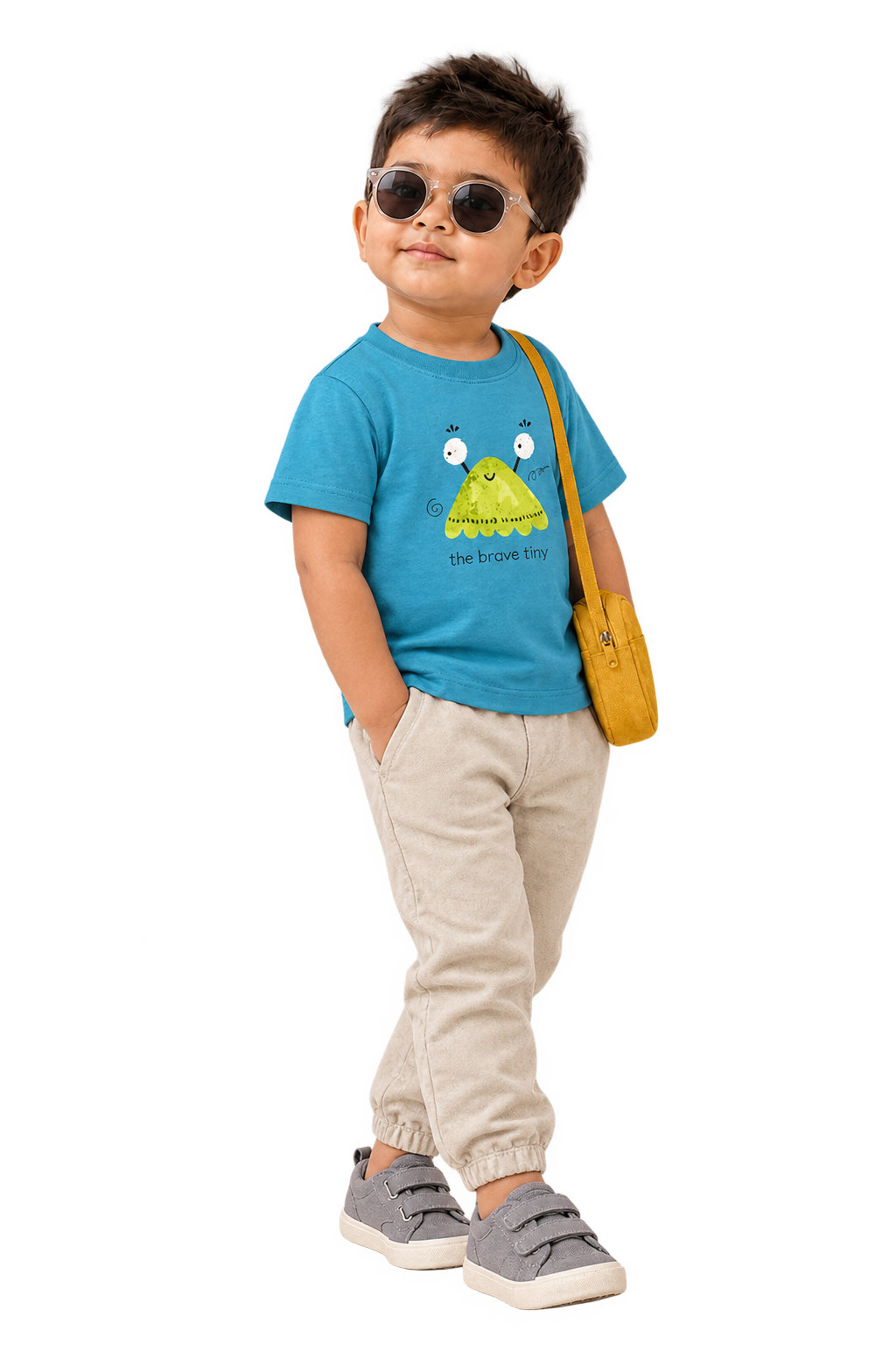 Kabir in the brave tiny tee, three-quarter