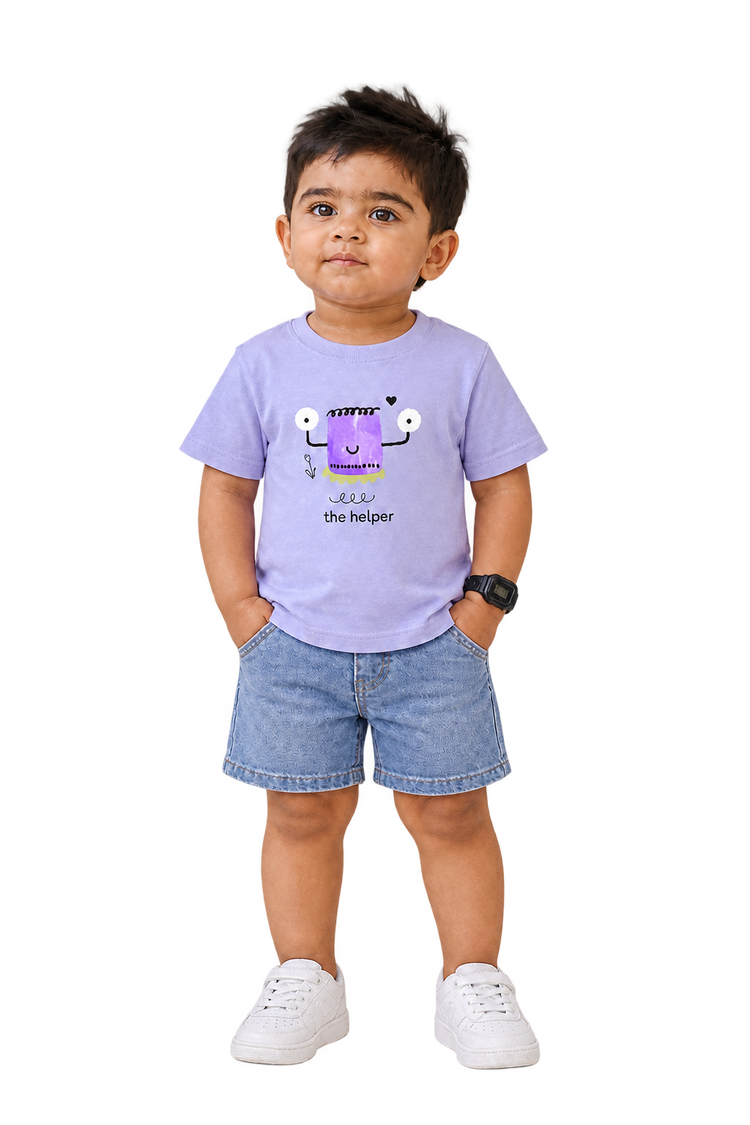 Kabir in the helper tee without cap, front