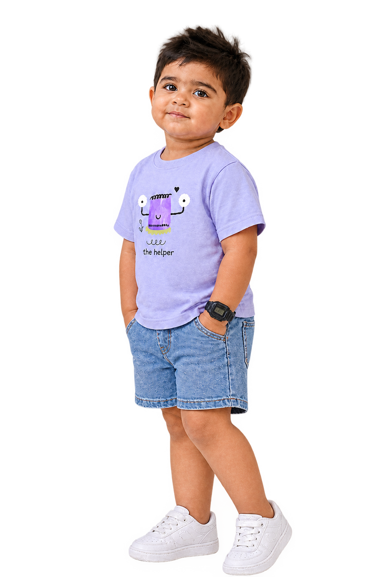 Kabir in the helper tee without cap, three-quarter