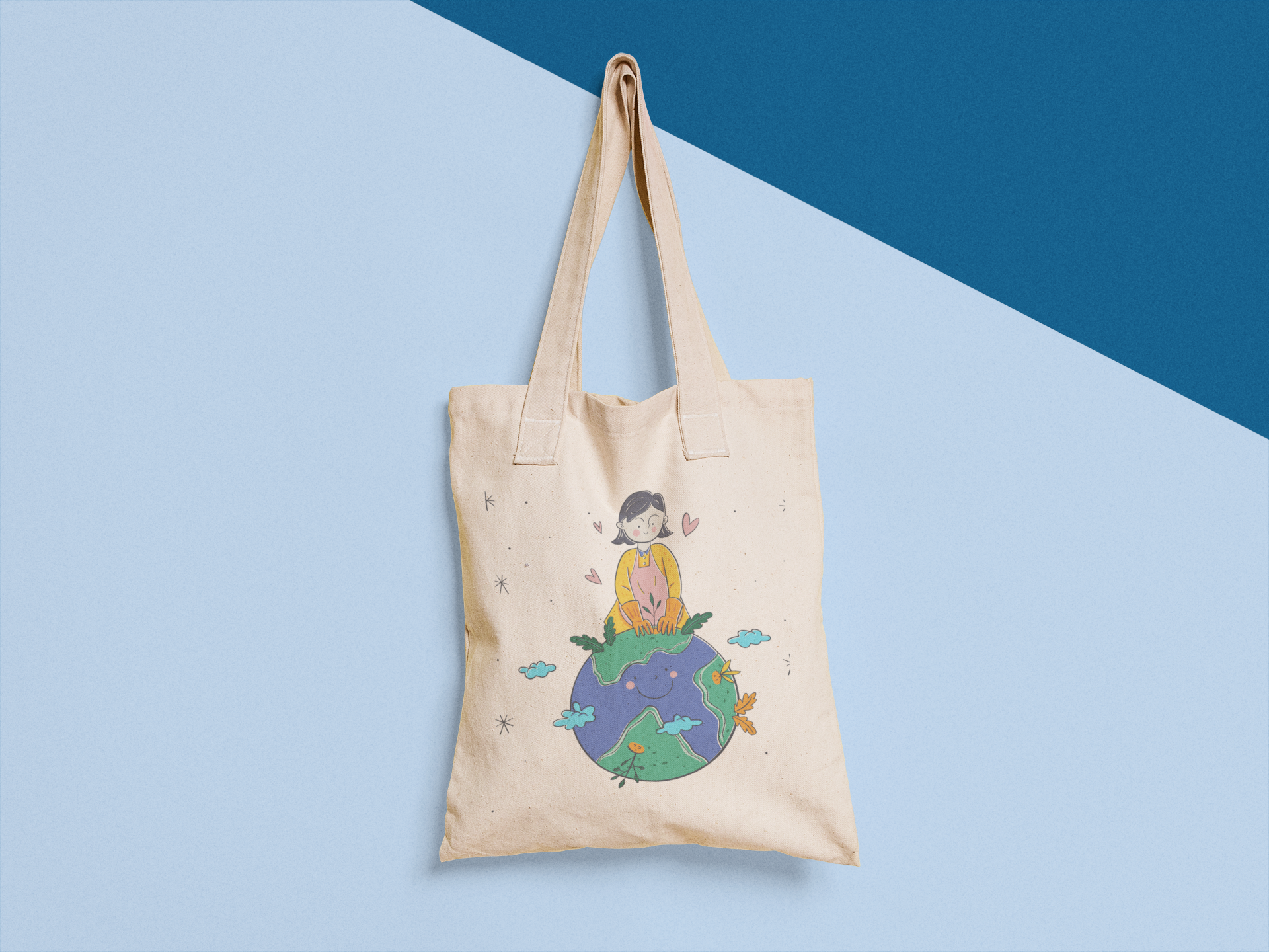 Girl_planting_on_earth_Tote_bag_with_zipper