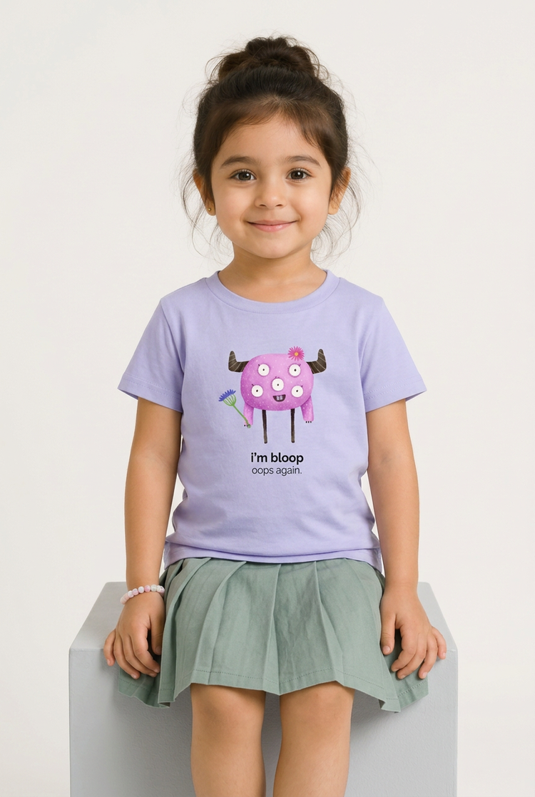 Myra in Bloop tee, seated portrait