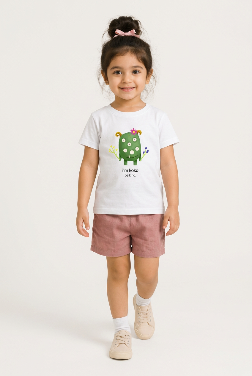 Myra in Koko tee, full-length view