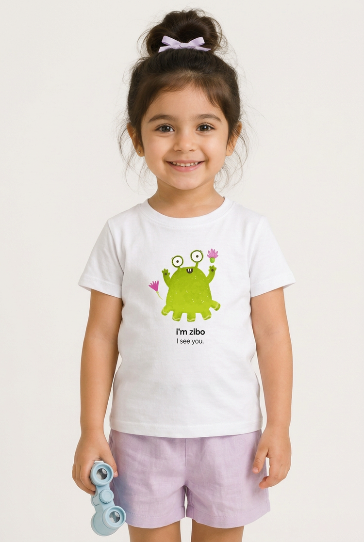 Myra in Zibo tee, close portrait