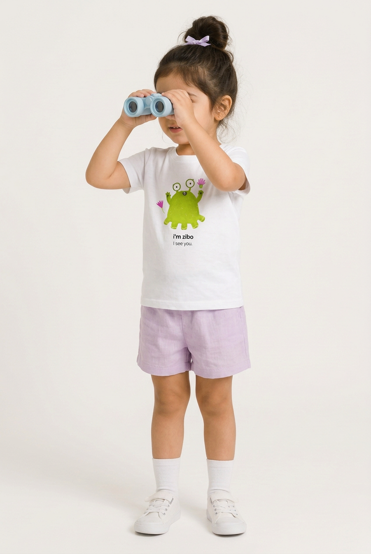 Myra in Zibo tee, explorer pose
