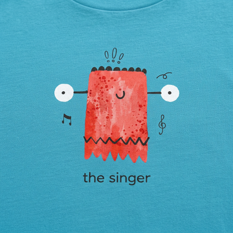 The singer teal print close-up